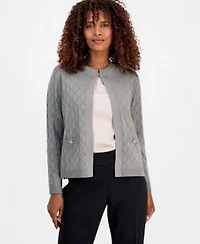 Kasper Womens Kiss Front Diamond Stitch Cardigan