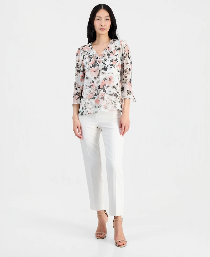 Kasper Women's Ruffle-Front V-Neck Blouse