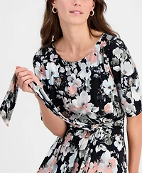 Kasper Women's Floral Elbow-Sleeve Fit & Flare Dress