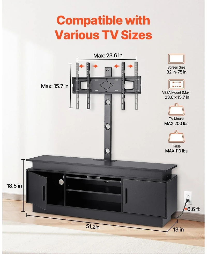 Gouun Tv Stand with Mount and Led Lights for TVs