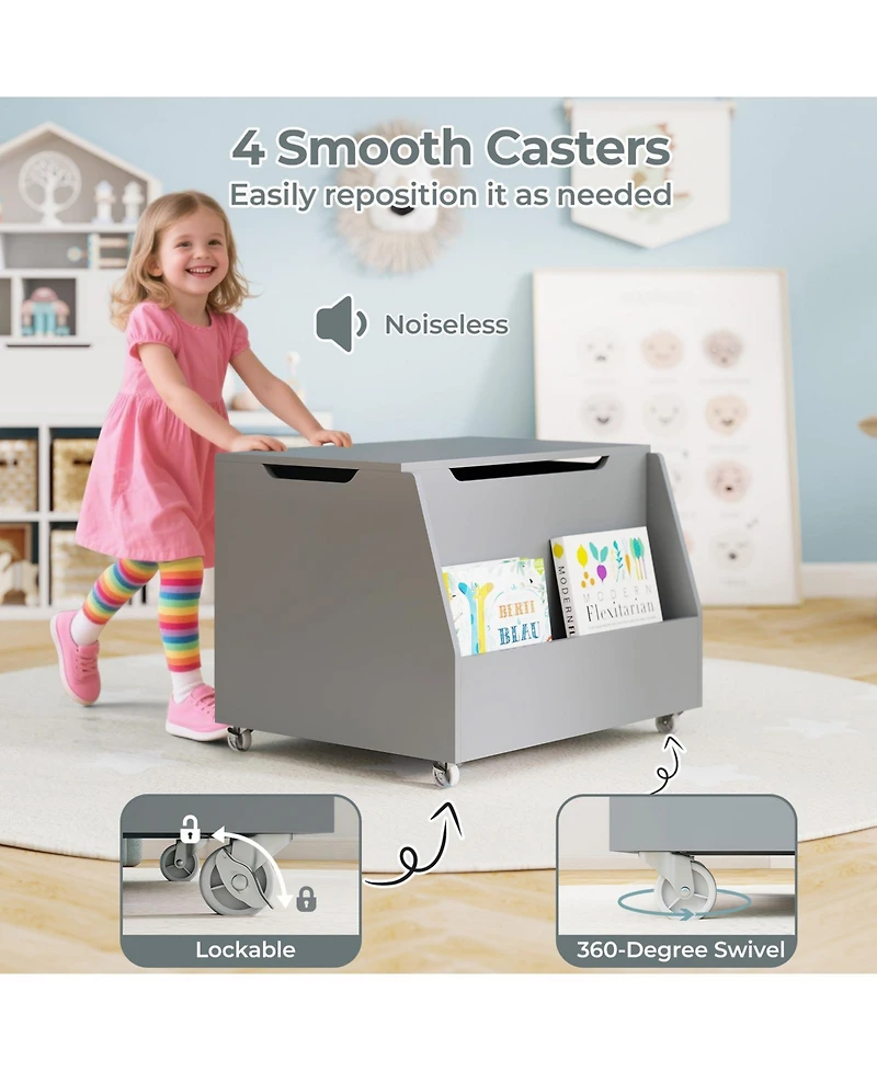 Slickblue Wooden Toy Organizer Cart with Bookshelf and Lockable Wheels