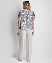 Dkny Petite Woven Short-Sleeve Printed Blouse