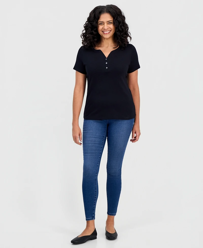 Style & Co Petite Cotton Henley Short-Sleeve T-Shirt, Exclusively at Macy's