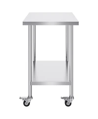 Gouun Stainless Steel Rolling Work Table 24 x 36 x 38 in with 4 Casters
