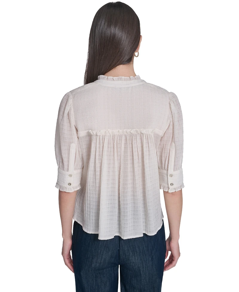 Tommy Hilfiger Women's Puff-Sleeve Button-Front Top