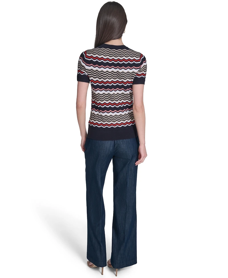 Tommy Hilfiger Women's Crewneck Scallop Stripe Sweater