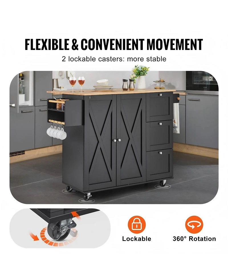 Gouun 56 in Rolling Kitchen Island Cart and Storage Cabinet, Drop Leaf