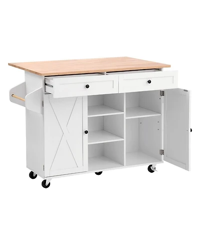 Gouun 52 in Rolling Kitchen Island Cart with Solid Wood Top and Storage Cabinet, Drop Leaf