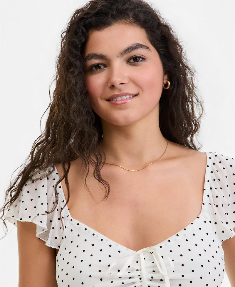 Ultra Flirt Juniors' Flutter-Sleeve Tie-Neck Top
