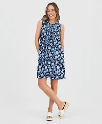 Style & Co Petite Printed Pintucked Knit Dress, Macy's Exclusive