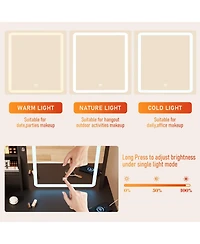 Dyhome Vanity Desk with Sliding Mirror and Led Lights & Charging Station