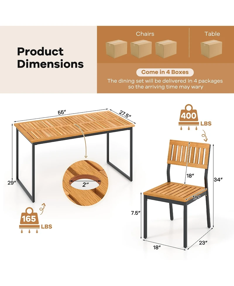 Gymax 7 Pcs Outdoor Dining Set for 6 Acacia Wood Rectangular Table and 6 Armless Chairs
