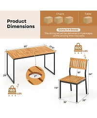 Gymax 7 Pcs Outdoor Dining Set for 6 Acacia Wood Rectangular Table and 6 Armless Chairs