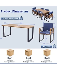Gymax 7PCS Acacia Wood Patio Dining Set Cushioned Dining Chair and Table Set w/ Umbrella Hole