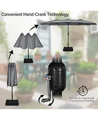 Gymax 9 Piece Patio Wicker Dining Set w/ Double-Sided Patio Grey Umbrella Stackable Chairs