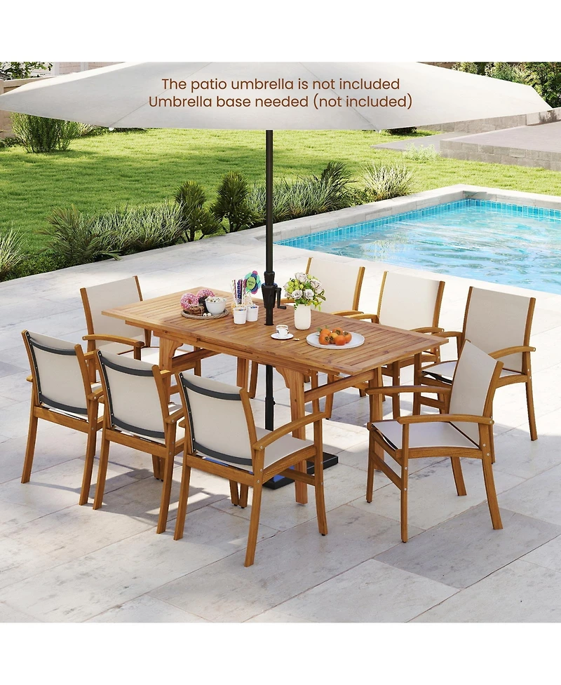 Gymax 9PCS Acacia Wood Outdoor Dining Set w/ 1.97'' Umbrella Hole for Backyard Garden