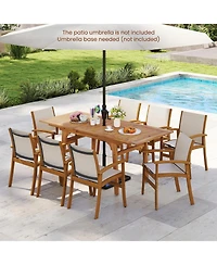 Gymax 9PCS Acacia Wood Outdoor Dining Set w/ 1.97'' Umbrella Hole for Backyard Garden