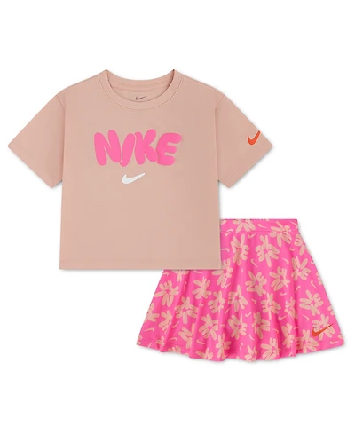 Nike Girls' 4-6X Bold Play T-Shirt and Scooter Skort, 2-Piece Set