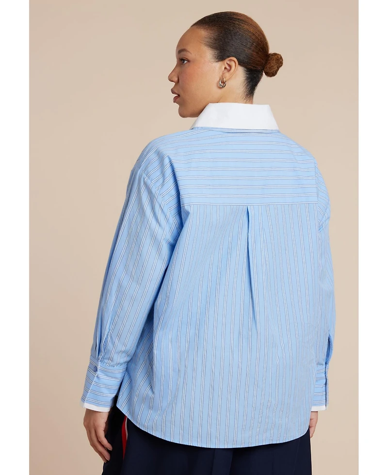 Eloquii Women's Plus Double Collared Button Up Top