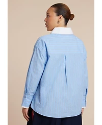 Eloquii Women's Plus Double Collared Button Up Top