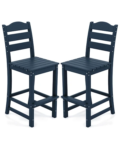 Gymax Set Of 2 Outdoor Hdpe Bar Stool Patio Tall Chair Backrest Footrest All Weather