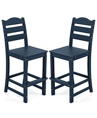 Gymax Set Of 2 Outdoor Hdpe Bar Stool Patio Tall Chair Backrest Footrest All Weather