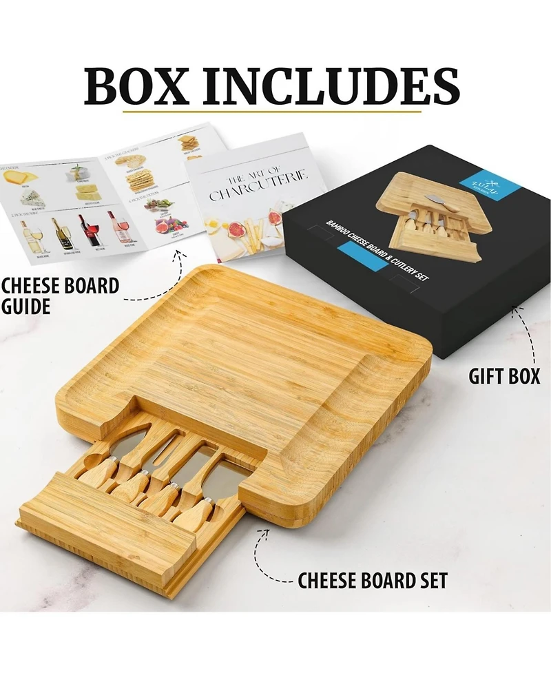 Zulay Kitchen Wooden Bamboo Cheese Board Party Set