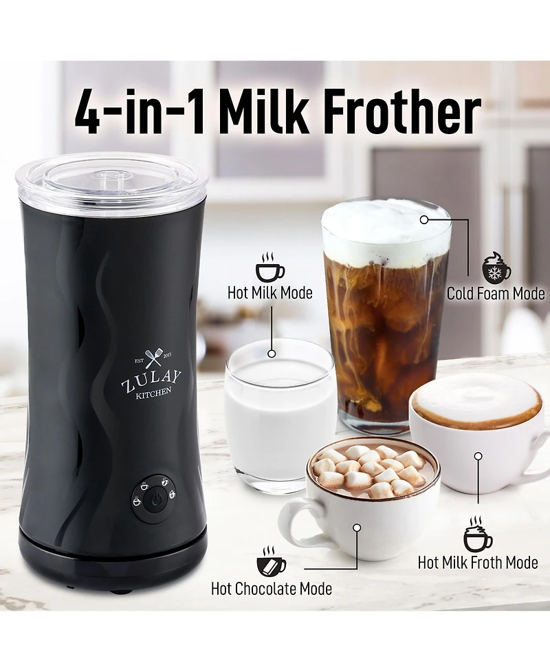 Zulay Kitchen Powerful 4-in-1 Electric Milk Frother and Steamer
