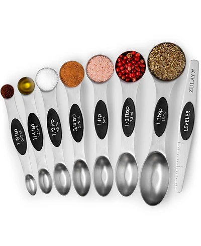 Premium Stainless Steel Magnetic Measuring Spoons, 8 Piece Set with Leveler