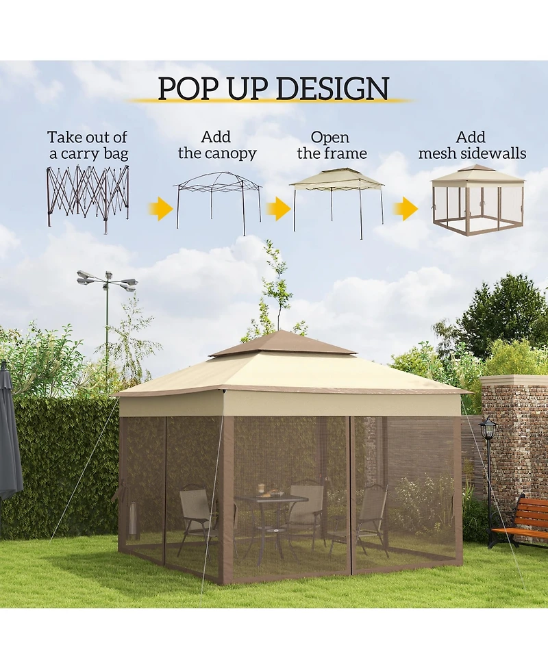 Outsunny 11' x 11' Pop Up Gazebo Outdoor Canopy Shelter with 2-Tier Soft Top, and Removable Zipper Netting, Event Tent with Large Shade