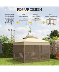 Outsunny 11' x 11' Pop Up Gazebo Outdoor Canopy Shelter with 2-Tier Soft Top, and Removable Zipper Netting, Event Tent with Large Shade