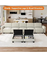 gaomon 140" U-Shaped Sectional Sofa with Ottoman Chaise, Modular 7-Seat Convertible Couch for Living Room