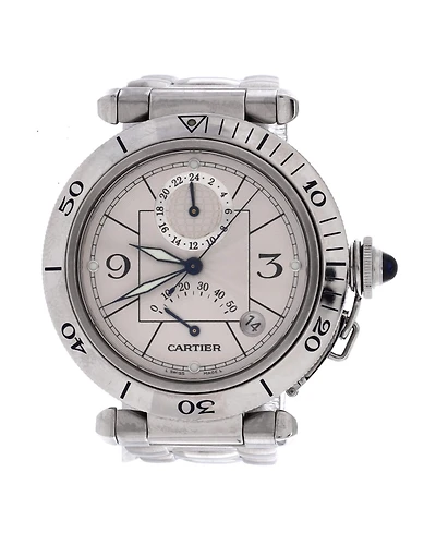 Pre-Owned Cartier Pasha de Cartier Gmt Power Reserve Automatic Watch in Stainless Steel 38mm