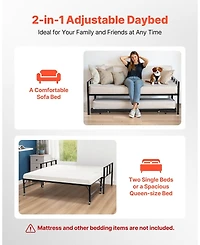 Gouun Daybed with Trundle Metal Bed Frame for Guest Rooms