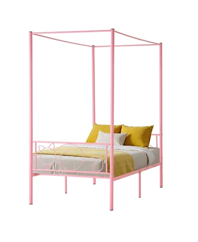 Gouun Twin Canopy Bed Frame with Metal Slats and Underbed Storage