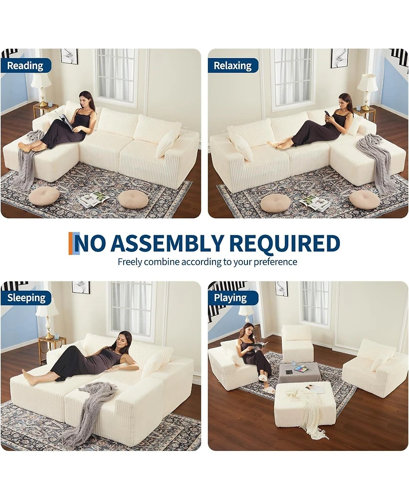 gaomon 108" Boneless Modular Sectional Sofa, Cloud Couch, No Assembly Convertible Sofa