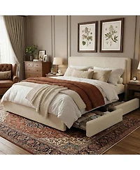 gaomon Teddy Fleece Queen Bed Frame, Cloud Cream, Adjustable Headboard, 2 Storage Drawers, No Box Spring