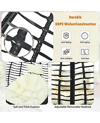 Rainsken Hanging Hammock Chair, Foldable Rattan Egg Swing Chair with Iron Frame, Plush Cushion and Removable Headrest for Indoor Outdoor
