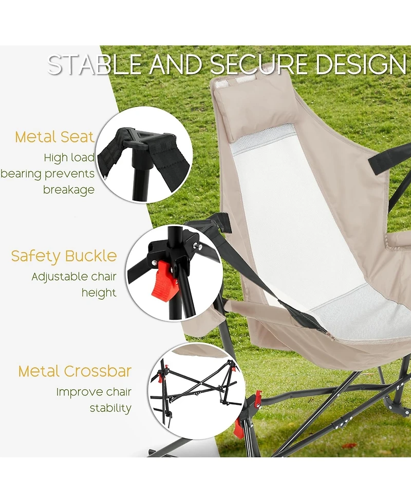 Rainsken Portable Hammock Rocking Chair Set of 2, Folding Camping Recliner with Adjustable Backrest and Carry Bag, Oversized Outdoor Chair for Travel