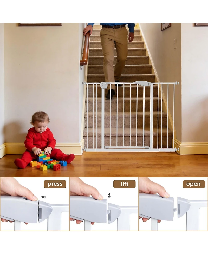 Aostirmotor Double Door Baby Safety Gate for Stairs and Doorways, Adjustable 29.5"-45.3" with Extensions, Auto Close, Pressure Mounted