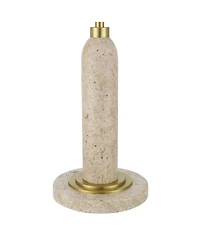 Possini Euro Design Chanterelle 24 1/2" High Mid Century Modern Table Lamp Pull Chain Beige Faux Stone Finish Brass Dome Shade
