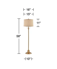 360 Lighting Dyna Traditional 58" Tall Standing Floor Lamp Skinny Pole Pull Chain Antique Brass Finish Linen