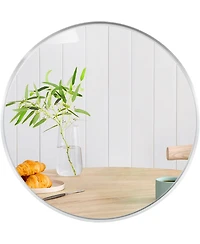 Busdays 32 Inch Silver Metal Framed Round Bathroom Mirror, Wall Mounted Mirror for Bathroom