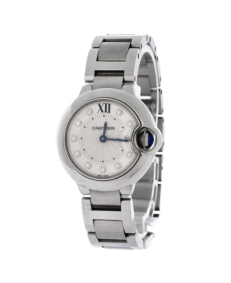 Pre-Owned Cartier Ballon Bleu de Cartier Quartz Watch in Stainless Steel with Diamond Markers 28mm