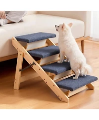 Aostirmotor Wood Pet Stairs 4-Step Dog Ladder for Bed and Sofa, 150lbs Capacity, Foldable Design for Small to Large Dogs