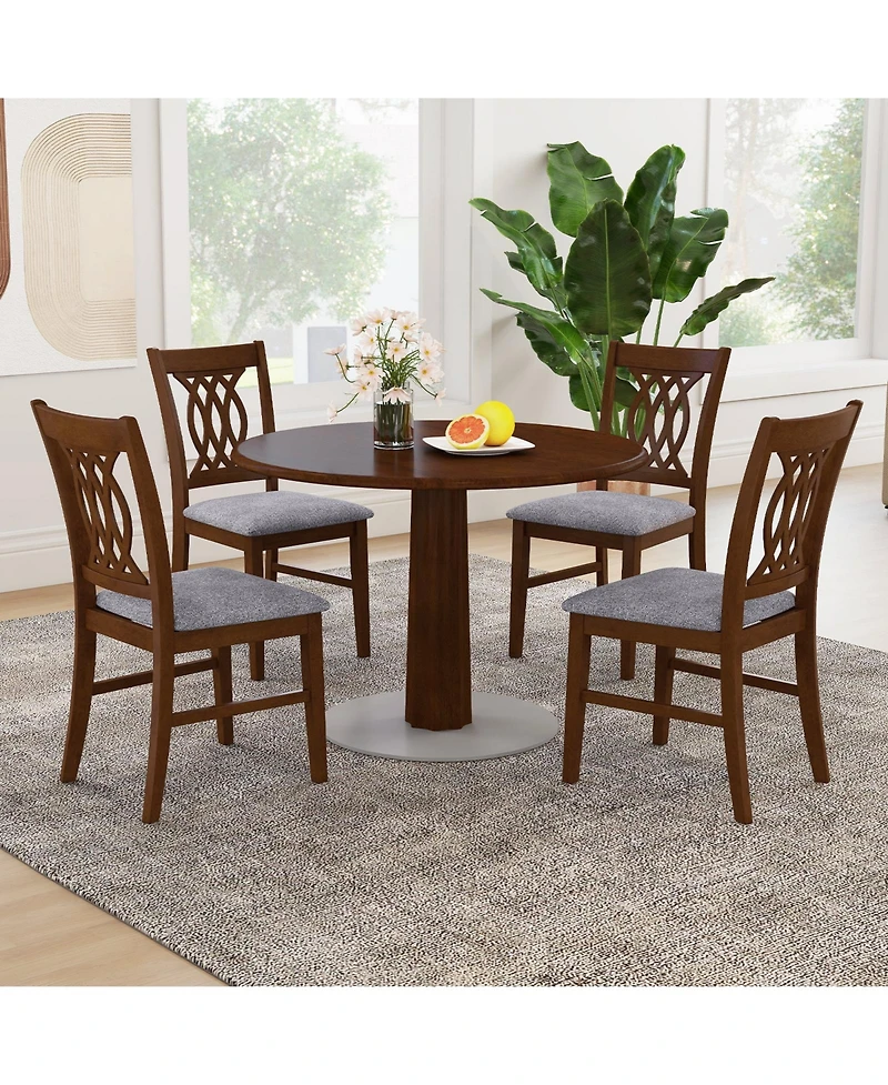 Gymax Dining Chairs Set of 4 w/Padded Seat Hollowed Backrest and Rubber Wood Frame