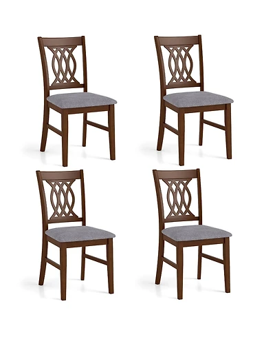 Gymax Dining Chairs Set of 4 w/Padded Seat Hollowed Backrest and Rubber Wood Frame