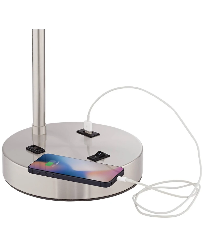 360 Lighting Colby Modern Desk Lamps 21" High Set of 2 Brushed Nickel with Usb and Ac Power Outlet in Base Drum Shade for Bedroom Office