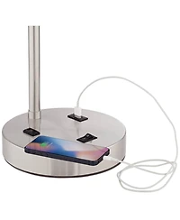 360 Lighting Colby Modern Desk Lamps 21" High Set of 2 Brushed Nickel with Usb and Ac Power Outlet in Base Drum Shade for Bedroom Office