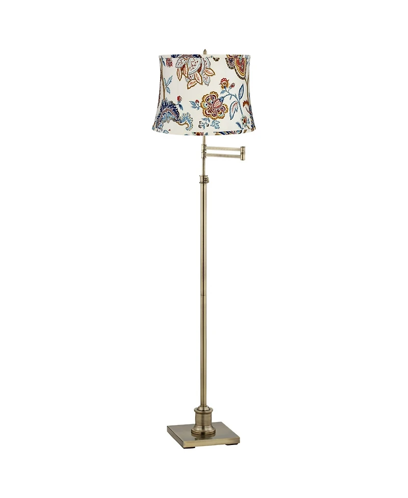 360 Lighting Chic Style Swing Arm Adjustable Floor Lamp Tall Antique Brass Paisley Drum Shade Living Room Reading House